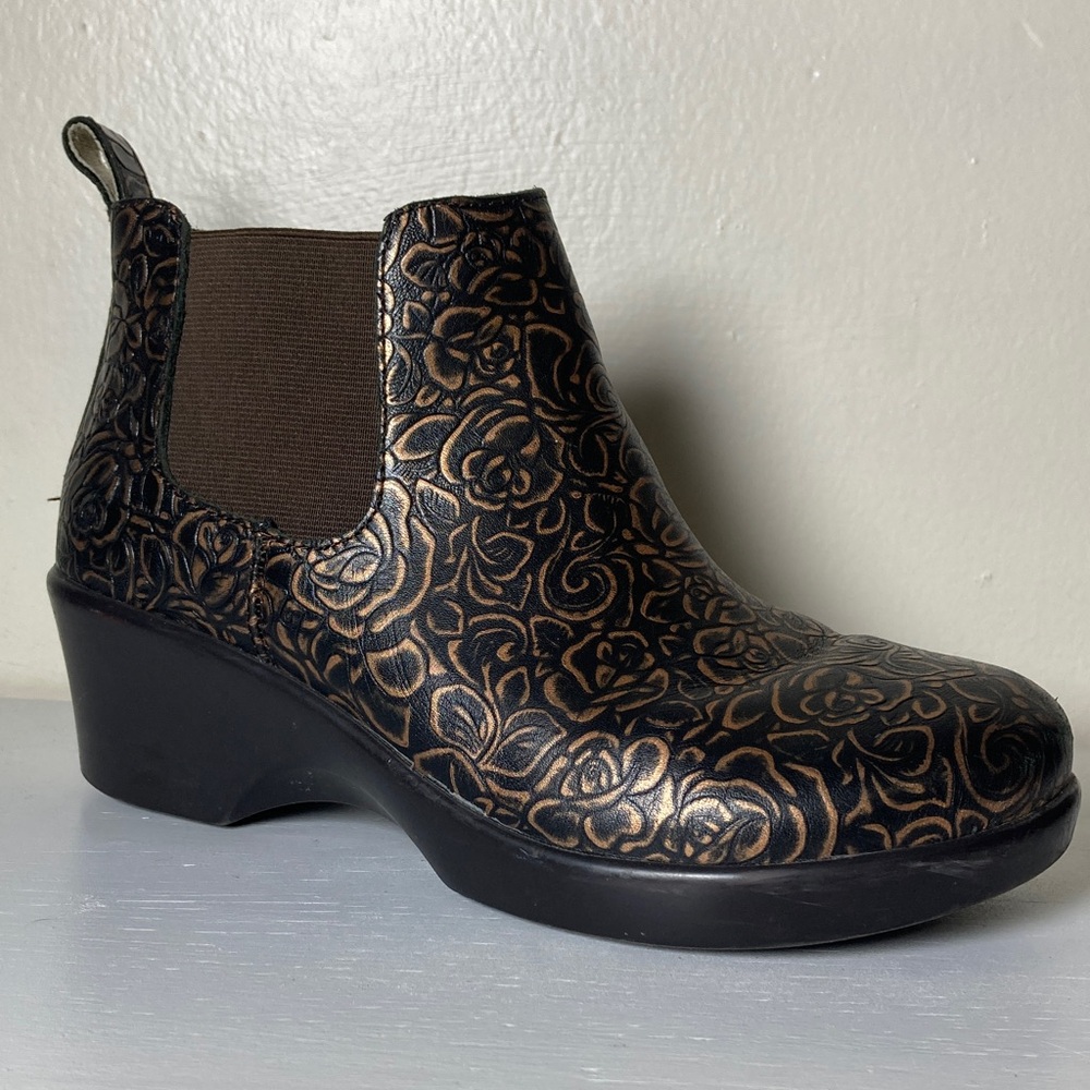 Alegria Boots Womens 38 Ever Roar Chelsea Bootie Brown Leather Zebra Print Wedge